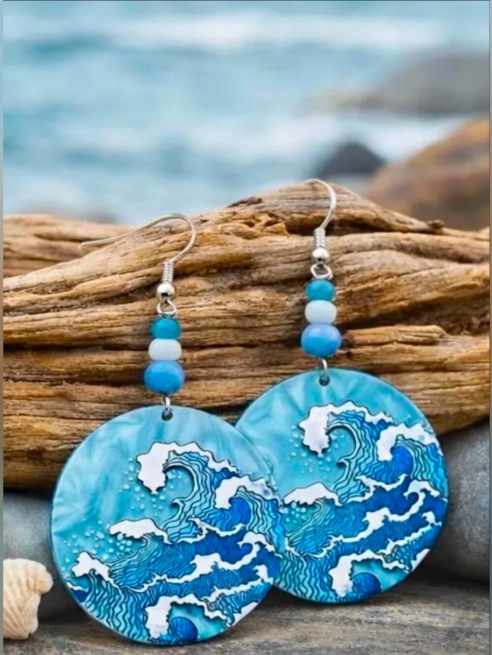 $8 Each Or Bundle 5/$20 Turquoise Blue Ocean Wave Disc Earrings